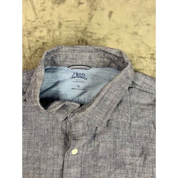 IZOD Saltwater Relaxed Classic Men's Button Down Shirt Size XL‎ Grey Long Sleeve - Picture 3 of 5